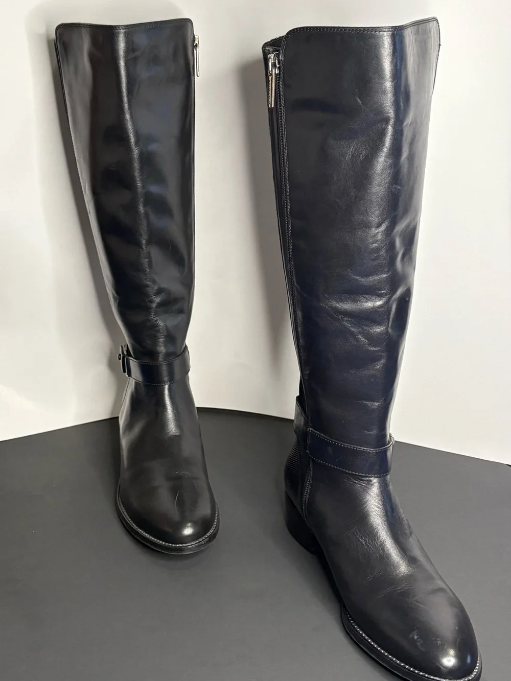 Aquatalia Women's Black Leather Over-the-Knee Zip Boots